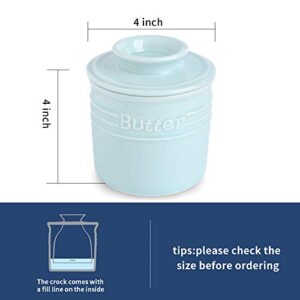 KOOV Porcelain Butter Crock, French Butter Dish, Ceramic Butter Keeper for Counter, Big Capacity, Elegant Blue Collection (Sky)