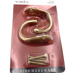 Warwick Single Prong Coat, Robe, Towel Hook, Polished Brass 2 Pack, BH2001PB