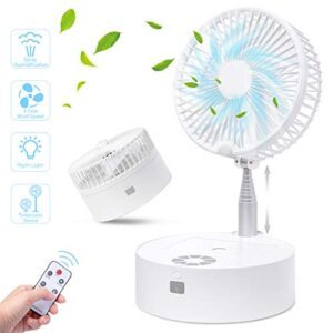 portable fan oscillating fan, small standing up floor fan, rechargeable table fan quiet with remote night light air humidifier, 3 speeds, telescopic stand, for bedroom desktop camping dorm