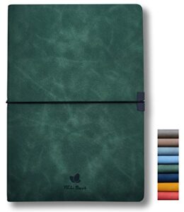 yrl best writing journal notebook, college ruled/lined, a5, 5.8x8.3”, premium faux leather soft cover, fine thick paper, sewn bound, inner pocket, elastic closure wrap, pen loop, lays flat, green