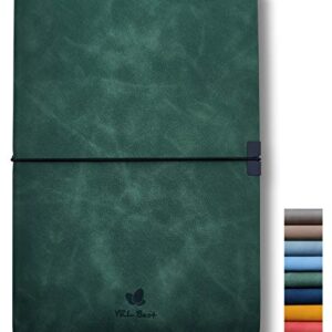 YRL Best Writing Journal Notebook, College Ruled/Lined, A5, 5.8x8.3”, Premium Faux Leather Soft Cover, Fine Thick Paper, Sewn Bound, Inner Pocket, Elastic Closure Wrap, Pen Loop, Lays Flat, Green