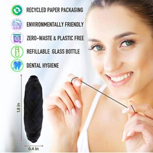 BOONBOO Dental Floss | Refillable Glass Bottle + 3 Threads | Total 300FT/90M | Bamboo Charcoal Woven Fiber in Glass Bottle | Teeth Flosser Dispenser with Threaders (Mint)