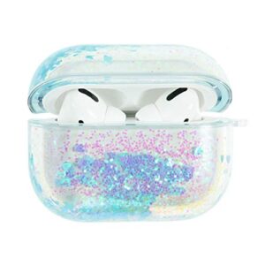 sgvahy bling quicksand case compatible with airpods pro, luxury glitter liquid sequins clear hard protective case with keychain wireless charging box for girls women (blue, airpods pro)