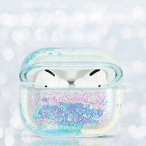 SGVAHY Bling Quicksand Case Compatible with AirPods Pro, Luxury Glitter Liquid Sequins Clear Hard Protective Case with Keychain Wireless Charging Box for Girls Women (Blue, AirPods Pro)