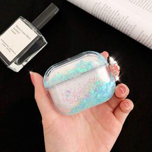 SGVAHY Bling Quicksand Case Compatible with AirPods Pro, Luxury Glitter Liquid Sequins Clear Hard Protective Case with Keychain Wireless Charging Box for Girls Women (Blue, AirPods Pro)