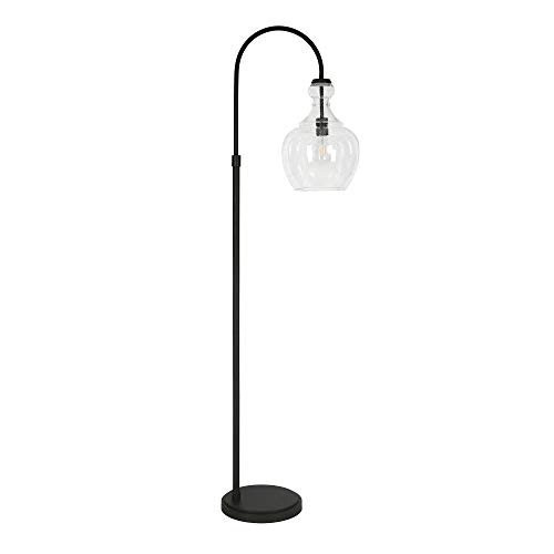 Henn&Hart Arc Floor Lamp with Glass Shade in Blackened Bronze/Seeded, Floor Lamp for Home Office, Bedroom, Living Room