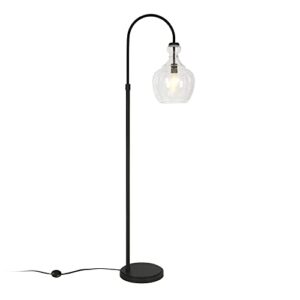 Henn&Hart Arc Floor Lamp with Glass Shade in Blackened Bronze/Seeded, Floor Lamp for Home Office, Bedroom, Living Room