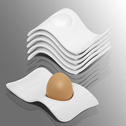 ChasBete Ceramic Egg Cup, Egg Cups for Soft Boiled Eggs, Soft Boiled Egg Holder 4 + 1 Egg Topper Cutter Soft Boiled Egg Cups Set