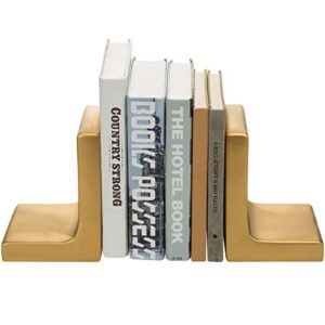 MyGift Modern Gold Concrete Office Bookshelf Decor Bookends for Heavy Book and Textbooks, Desktop Book Holder, 1 Pair