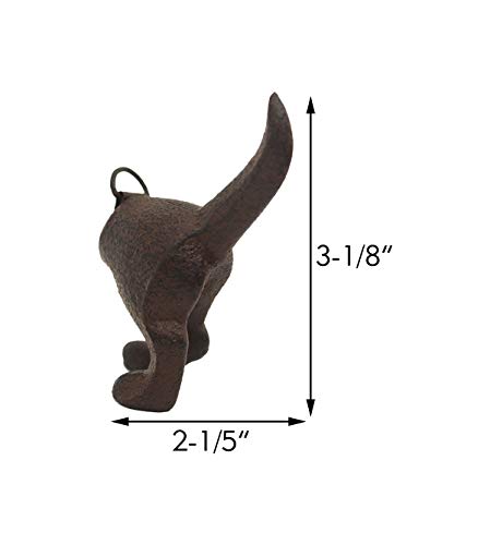 Parisloft Retro Dog Tail Cast Iron Wall Hooks - Decorative Wall Hanging Hook for Coat, Towel, Keys - Antique Brown - Set of 3