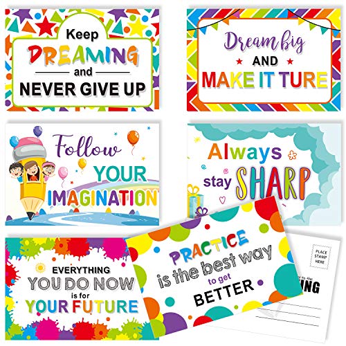 60 Pieces Motivational Teacher Postcards, Thinking of You Encouragement Inspirational Quote Cards for Students, Back to School Note Card, 6 Designs