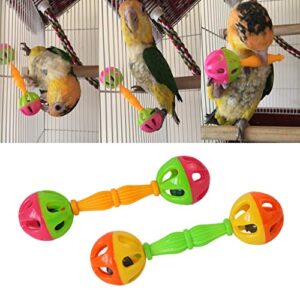 Youngy 2 Pieces Bird Parrot Toy Rattle Birds Fun Exercise Plastic Double-Headed Bell Pet Toys