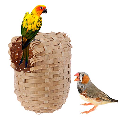 Youngy Natural Bamboo Bird House Hand Made Finch Hideout Cage Toy Outdoor Hut Shelter