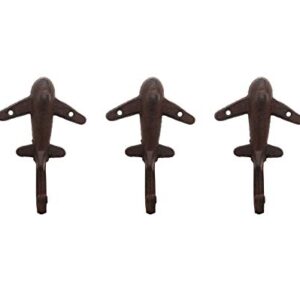 Parisloft Retro Cast Iron Airplane Wall Hook, Antique Browm, Set of 3