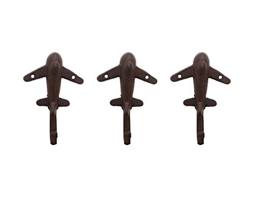 Parisloft Retro Cast Iron Airplane Wall Hook, Antique Browm, Set of 3