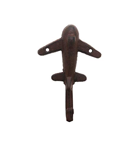 Parisloft Retro Cast Iron Airplane Wall Hook, Antique Browm, Set of 3