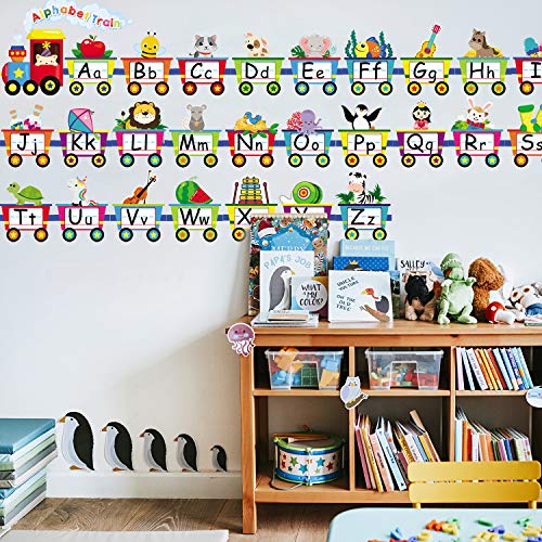 Alphabet Train Bulletin Board Set Animals Alphabet Cards Alphabet Line for Classroom Wall Letters Banner Decor Early Learning Bedroom Nursery Playroom Decorations Children Kids Teens