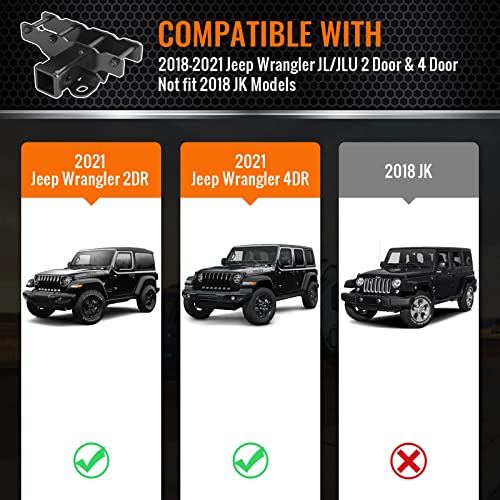 Sulythw 2 Inch Towing Hitch Receiver and Cover Kit for 2018-2021 Jeep Wrangler JL/JLU 2 Door & 4 Door Rear Tow Towing Trailer Hitch Receiver (No fit 2018 JK Models)