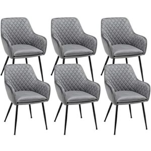 yaheetech dining chairs velvet accent armchairs living room chairs with steel legs upholstered modern tub chairs with backrest armrest for lounge living room dining room, set of 6, gray