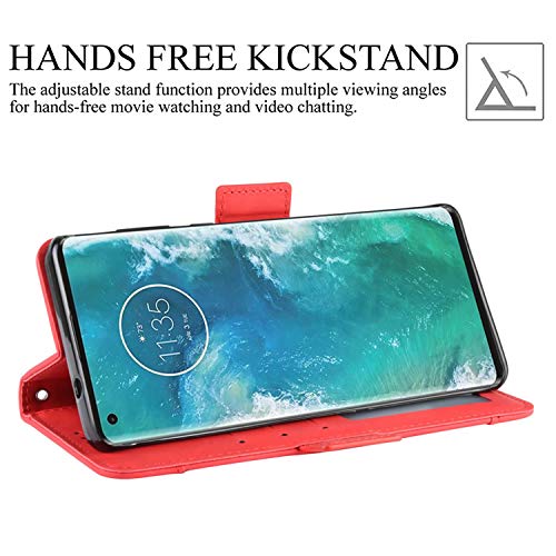 HualuBro Motorola Moto Edge Plus Case, Magnetic Full Body Protection Shockproof Flip Leather Wallet Case Cover with Card Slot Holder for Motorola Moto Edge+ Plus Phone Case (Red)