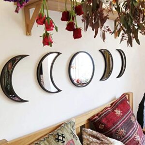 YUBAIHUI Moon Phase Mirror Set, 5pcs Boho Moon Wall Decor for Home Bohemian Bedroom Decoration Living Room Decor, Acrylic Mirror,Not Real Mirror