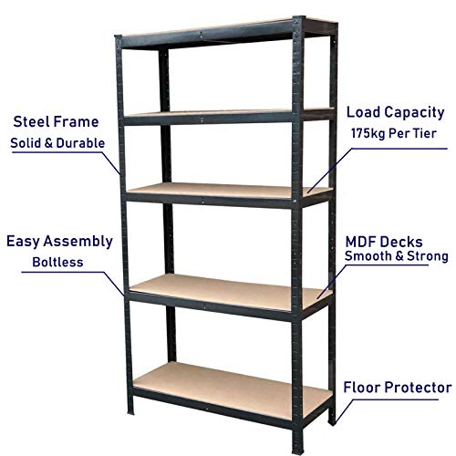 Feidak Steel Frame 59" x 28" x 12" Garage Shelf, Shelving Units and Storage Rack 5-Tier Garage Shelf, Storage Shelving Unit for Home/Office/Dormitory/Garage - Black