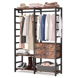tribesigns free-standing closet organizer, heavy duty clothes rack with handing bar and shelves, large closet storage & closet garment rack with drawers,rustic