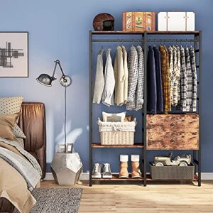 Tribesigns Free-Standing Closet Organizer, Heavy Duty Clothes Rack with Handing Bar and Shelves, Large Closet Storage & Closet Garment Rack with Drawers,Rustic