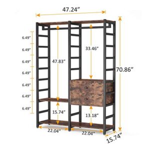 Tribesigns Free-Standing Closet Organizer, Heavy Duty Clothes Rack with Handing Bar and Shelves, Large Closet Storage & Closet Garment Rack with Drawers,Rustic