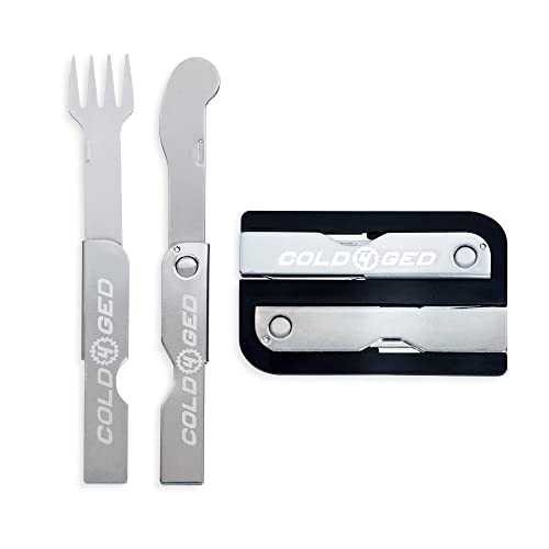 Forkanife Travel, Ultra-thin Travel Utensils, Stainless Steel Fork and Knife Travel Silverware, Safe and Reusable Travel Cutlery Set for Schools, Airports and More, 3.27 x 2.07-inch Case - Cold4ged