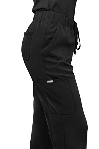 SOULFUL SCRUBS for Women 6 Pocket, Cargo Pant - Stylish Medical Scrub Pant with Midrise Fit for Woman 3500 Caroline- Medium Black - Medium,Black
