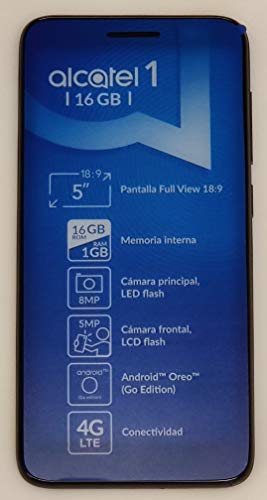 Alcatel 1 Unlocked Phone 4G LTE 5" Display 16GB Dual Camera ATT, Tmobile, Metro, Straight Talk - Black