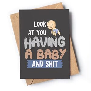 Funny new baby card with envelope | Silly card for parents to be | Congratulatory card for pregnancy reveal for mom, dad. | Baby shower congratulations present