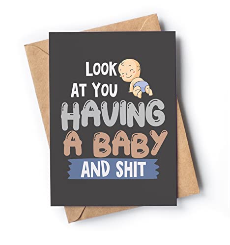 Funny new baby card with envelope | Silly card for parents to be | Congratulatory card for pregnancy reveal for mom, dad. | Baby shower congratulations present