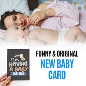 Funny new baby card with envelope | Silly card for parents to be | Congratulatory card for pregnancy reveal for mom, dad. | Baby shower congratulations present