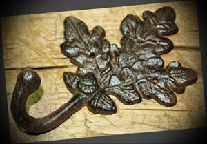 newssign lot of 3 vintage rustic cast iron antique style oak leaf coat hooks hat hook rack towel acorn decor #rlx-0591pmi warranity by prmch