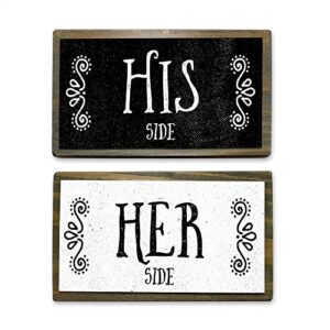 anvevo his side, her side - two 6" handmade rustic couple metal wood signs – cute rustic wall decor art - farmhouse decorations – couple bathroom signs