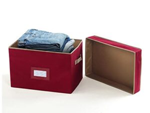 covermates keepsakes - storage box - heavy duty polyester - reinforced handles - id window - indoor storage - closet storage-red