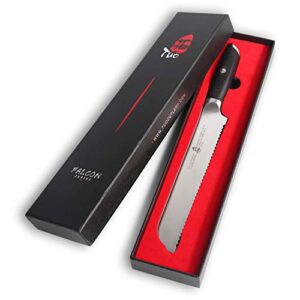 TUO Bread Knife 8 inch - Serrated Bread Slicing Knife Bread Cake Cutter German HC Steel with Pakkawood Handle -FALCON SERIES with Gift Box