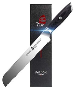 tuo bread knife 8 inch - serrated bread slicing knife bread cake cutter german hc steel with pakkawood handle -falcon series with gift box