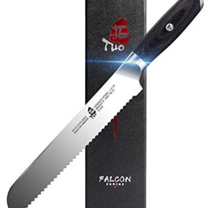 TUO Bread Knife 8 inch - Serrated Bread Slicing Knife Bread Cake Cutter German HC Steel with Pakkawood Handle -FALCON SERIES with Gift Box