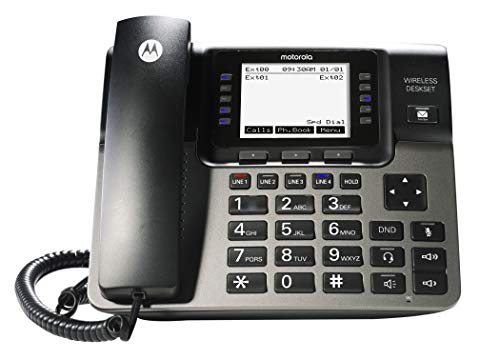 Motorola ML1002D DECT 6.0 Expandable 4-line Business Phone System with Voicemail, Digital Receptionist and Music on Hold, Black, Base Station + 2 Wireless Desk Sets