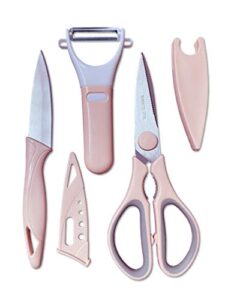 js kitchen scissor 3-pcs set,poultry shears,kitchen cooking knife set with melon planing fruit knife and peeler for cutting poultry, chicken, meat, herbs, vegetables and fish.