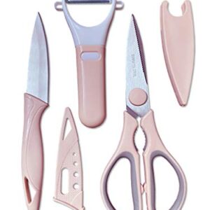 JS Kitchen Scissor 3-Pcs Set,Poultry Shears,Kitchen Cooking Knife Set with Melon Planing Fruit Knife and Peeler for Cutting Poultry, Chicken, Meat, Herbs, Vegetables and Fish.