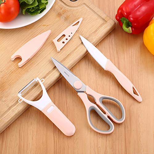 JS Kitchen Scissor 3-Pcs Set,Poultry Shears,Kitchen Cooking Knife Set with Melon Planing Fruit Knife and Peeler for Cutting Poultry, Chicken, Meat, Herbs, Vegetables and Fish.