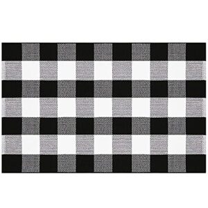 buffalo plaid rug 28 x 43 inch for layered hello door mats washable black and white checked indoor or outdoor rugs carpet for front door entryway