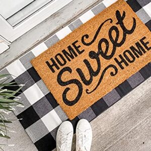 Buffalo Plaid Rug 28 x 43 Inch for Layered Hello Door Mats Washable Black and White Checked Indoor or Outdoor Rugs Carpet for Front Door Entryway