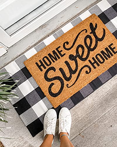 Buffalo Plaid Rug 28 x 43 Inch for Layered Hello Door Mats Washable Black and White Checked Indoor or Outdoor Rugs Carpet for Front Door Entryway