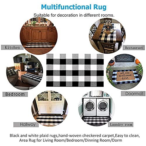 Buffalo Plaid Rug 28 x 43 Inch for Layered Hello Door Mats Washable Black and White Checked Indoor or Outdoor Rugs Carpet for Front Door Entryway