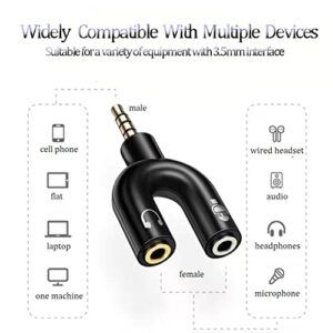 Headphone Splitter Adapter, 2 Pack U Shape 3.5mm 4 Pole Male to 2 x 3 Pole Female Headphone Y Splitter, for Audio Stereo Earphone, MIC , Phones, Computers, MP3, Tablet, Black